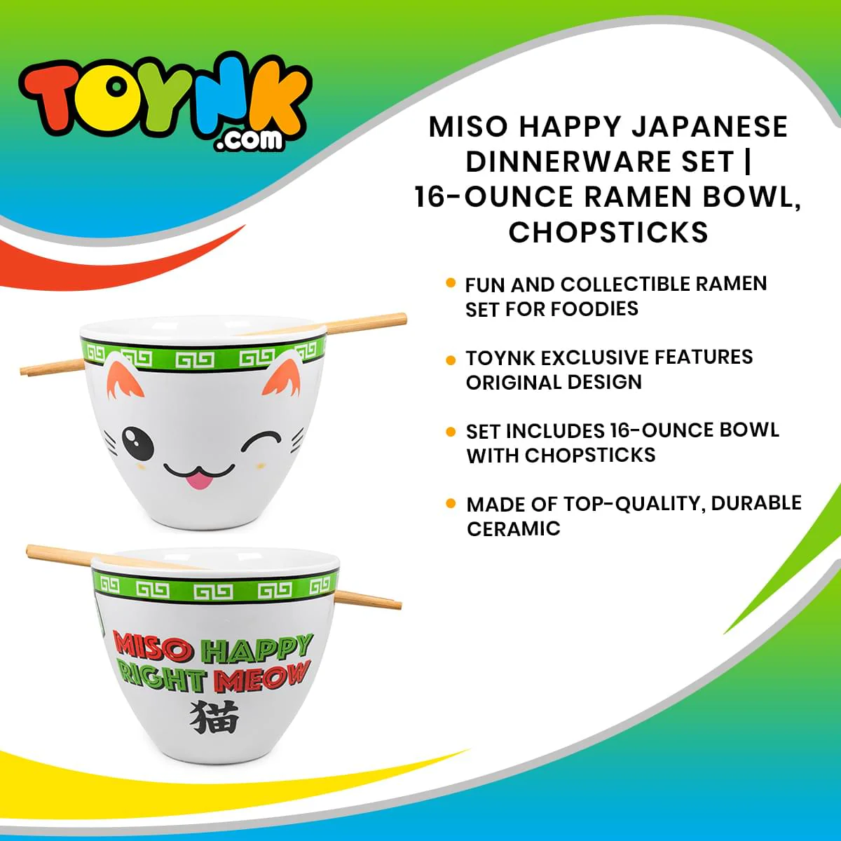 Bowl Bop Miso Happy Japanese Dinnerware Set | 16-Ounce Ramen Bowl, Chopsticks - Image 7