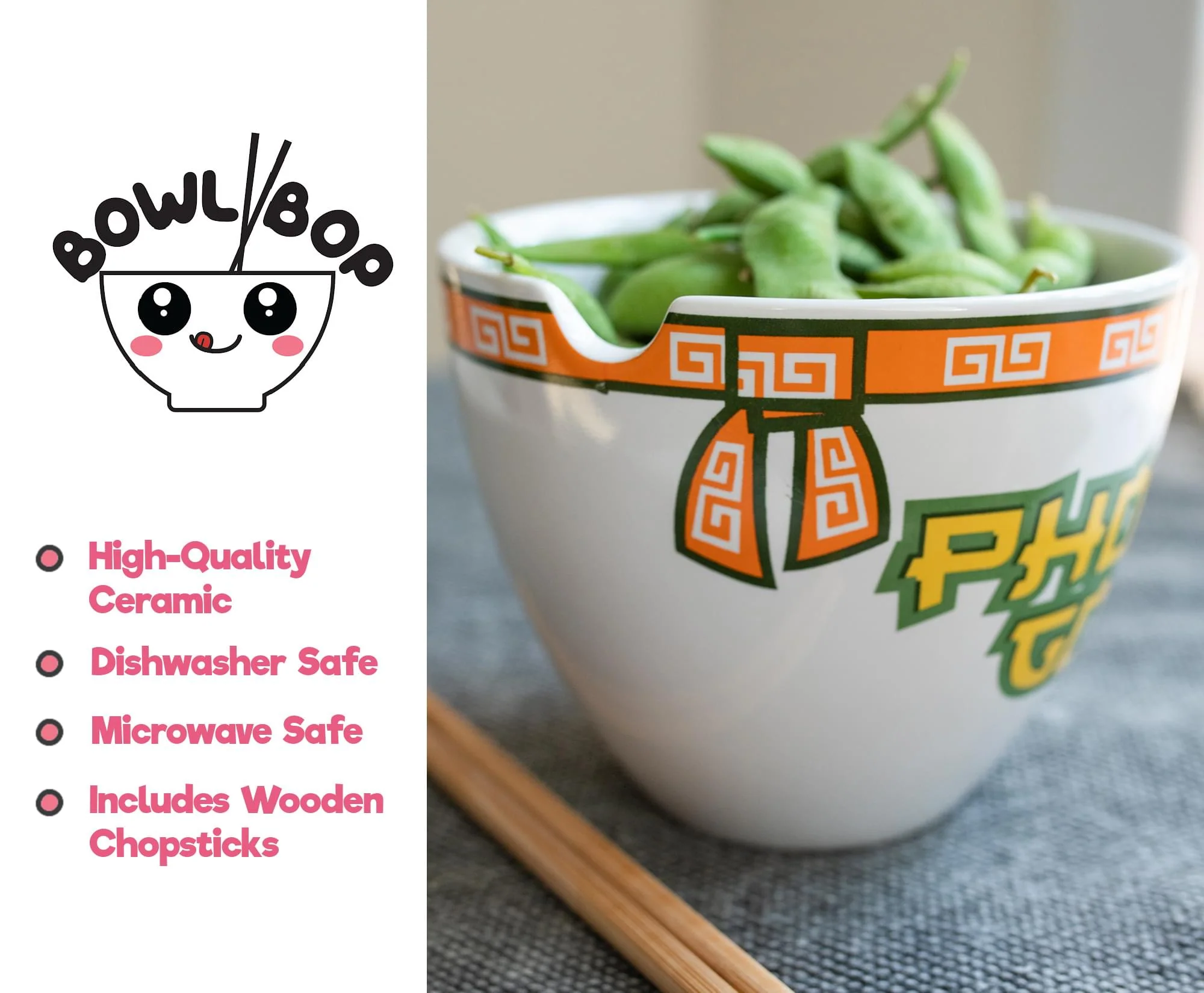 Bowl Bop Pho-Kin Good Japanese Dinnerware Set | 16-Ounce Ramen Bowl, Chopsticks - Image 3