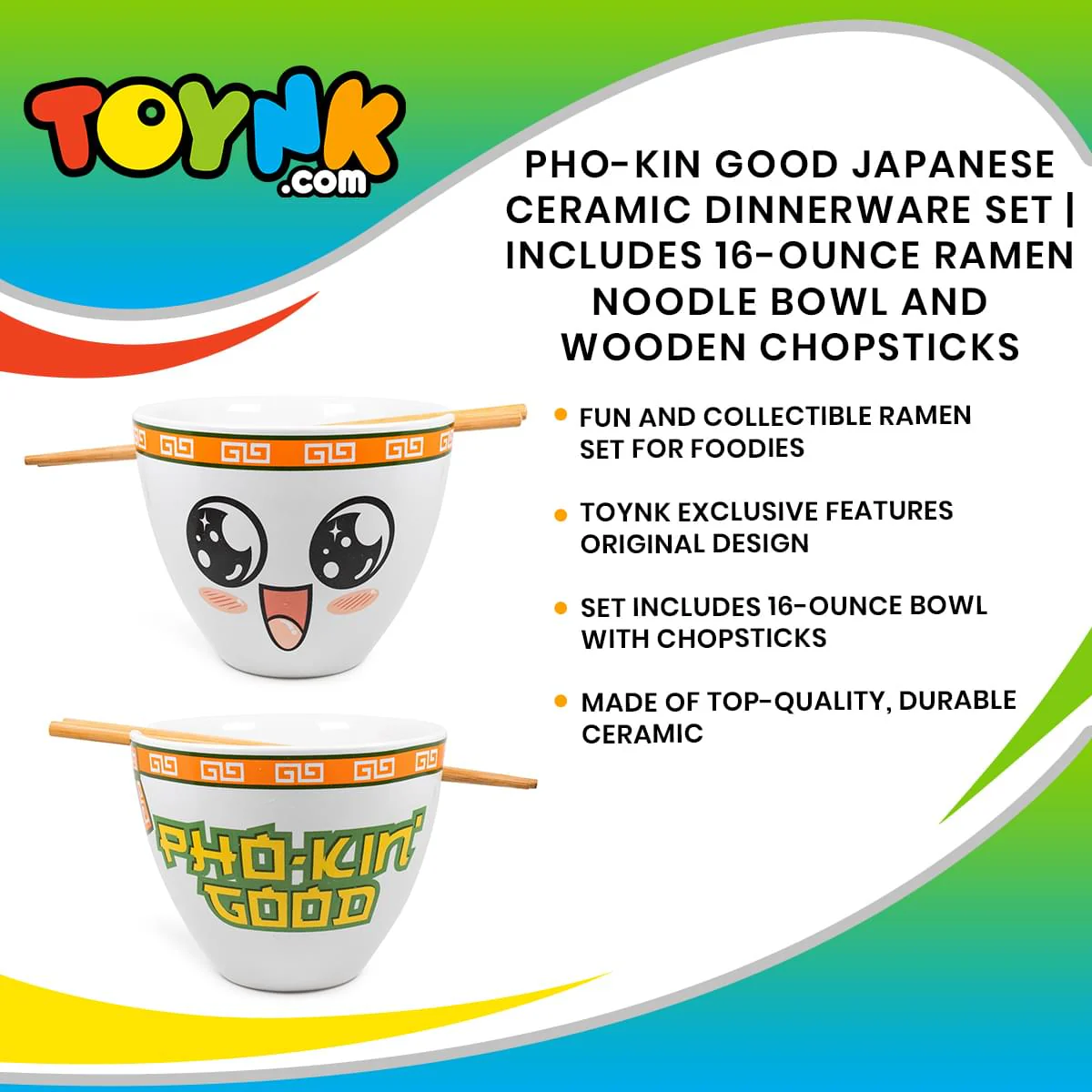 Bowl Bop Pho-Kin Good Japanese Dinnerware Set | 16-Ounce Ramen Bowl, Chopsticks - Image 7