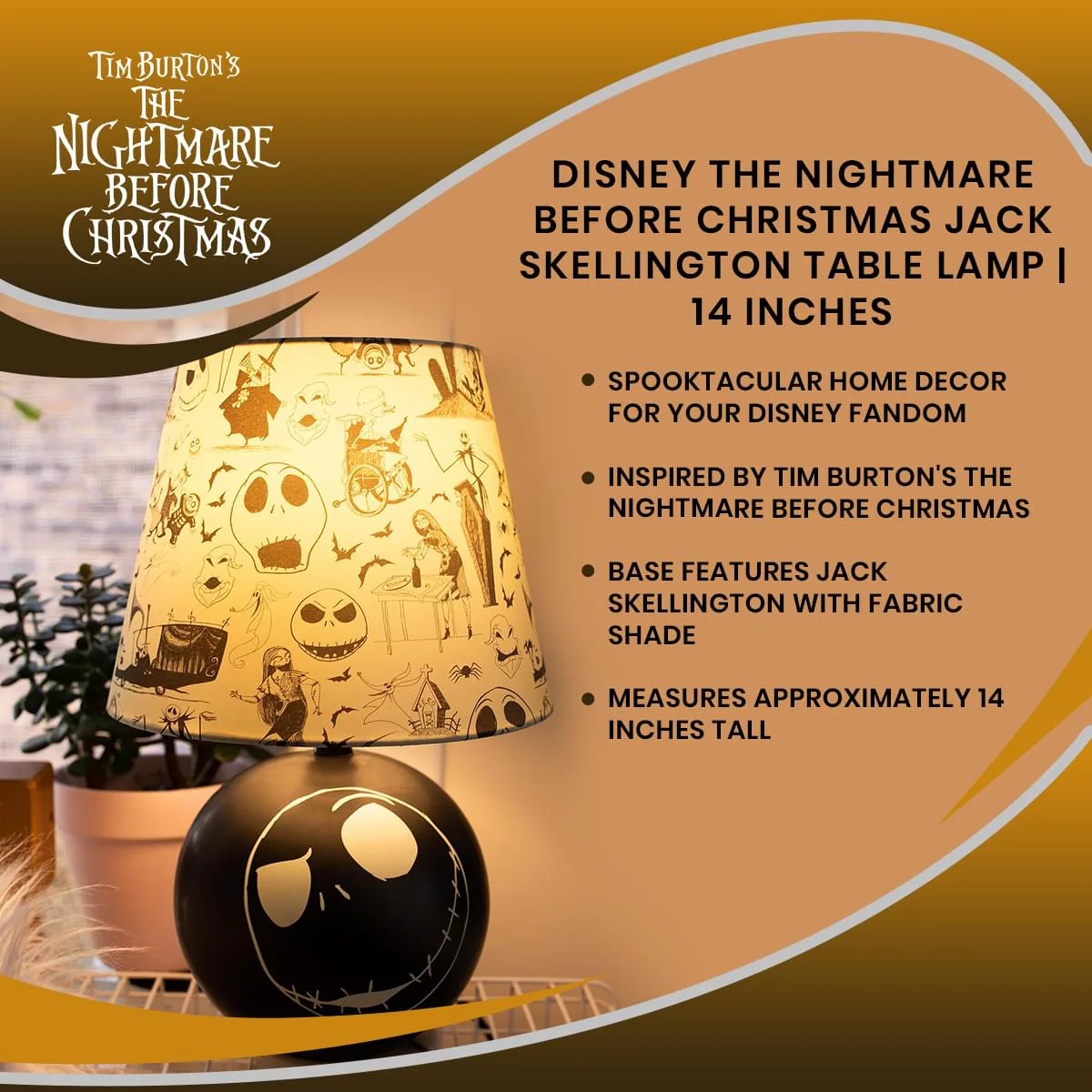Disney The Nightmare Before Christmas Jack Skellington Table Lamp | 14 Inches - Image 7