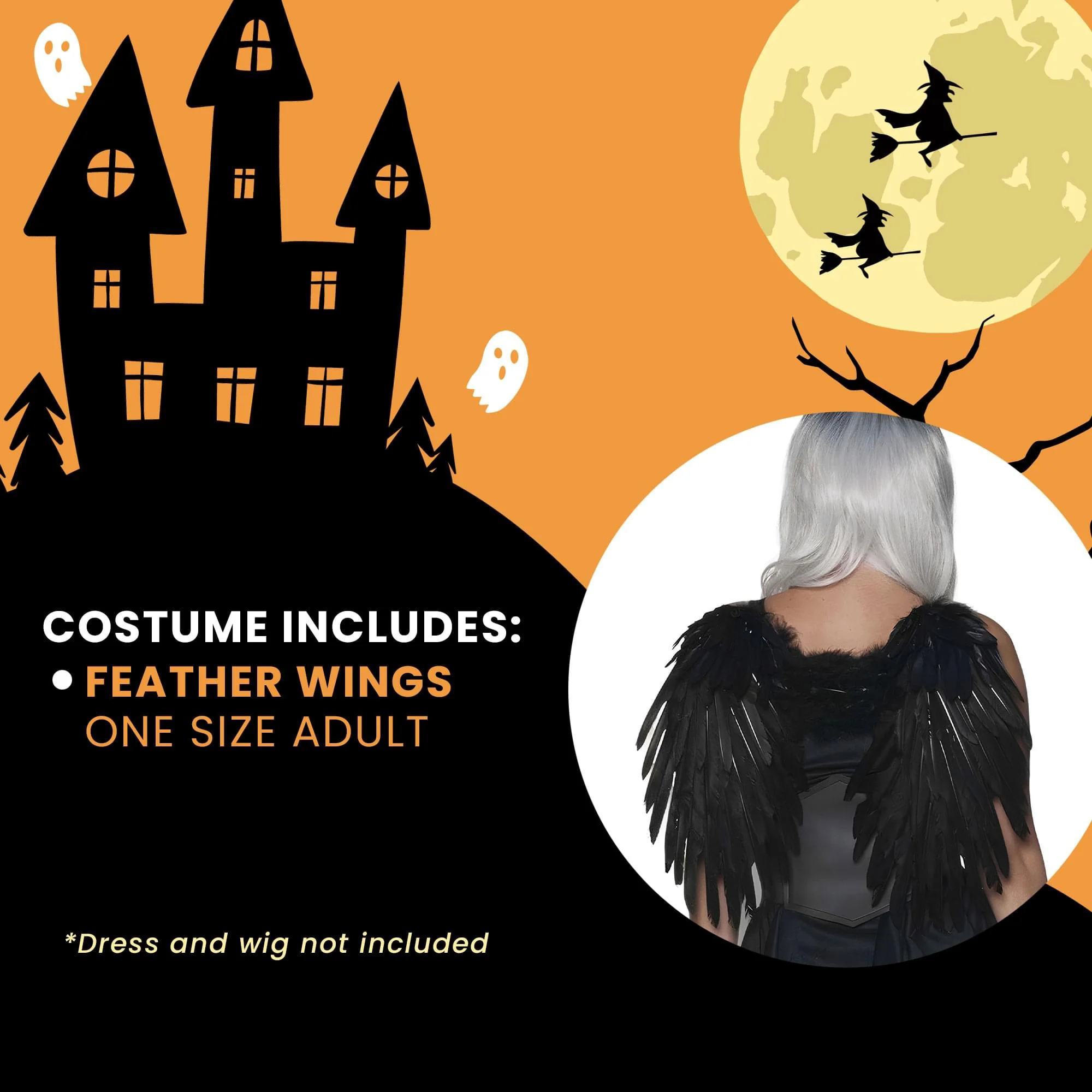 Feather Wings One Size Adult Costume Accessory | Black - Image 3