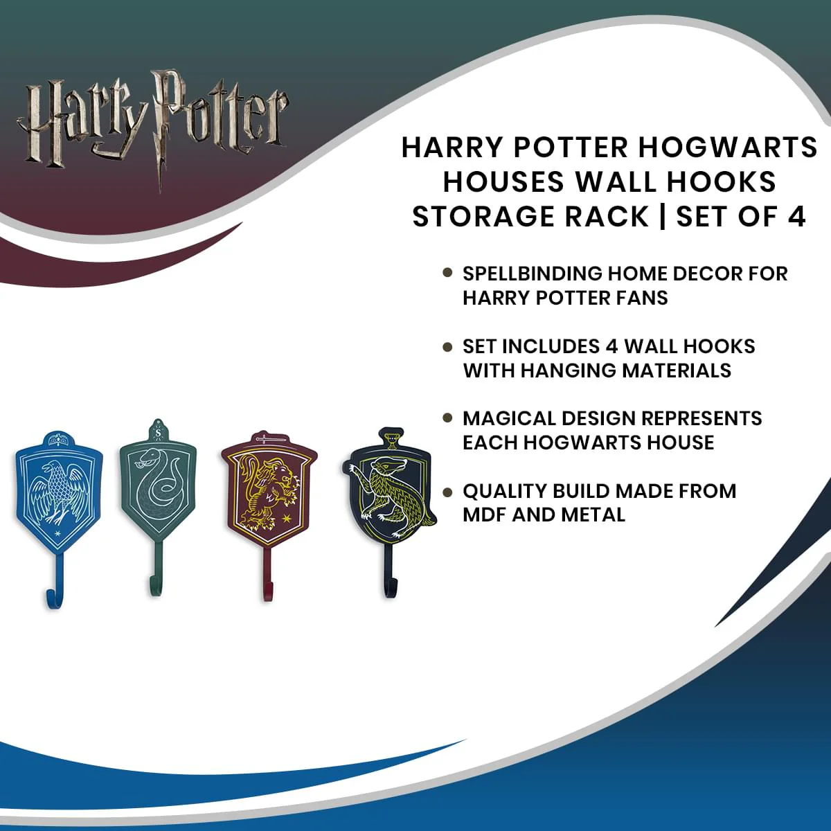 Harry Potter Hogwarts Houses Wall Hooks Storage Rack | Set of 4 - Image 7