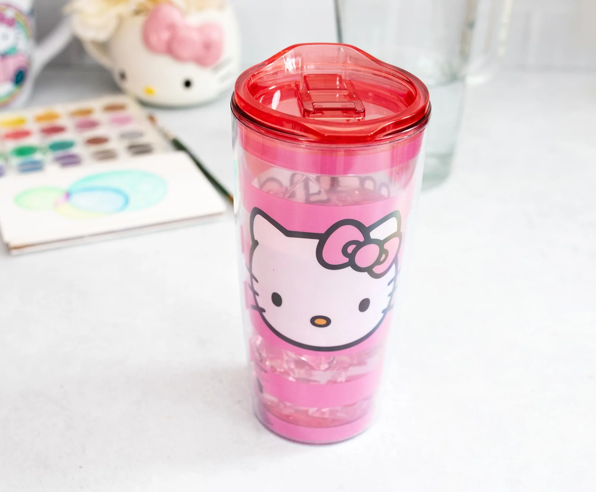 Sanrio Hello Kitty Pink Stripes Travel Tumbler with Slide Close Lid | 20 Ounces - Image 6