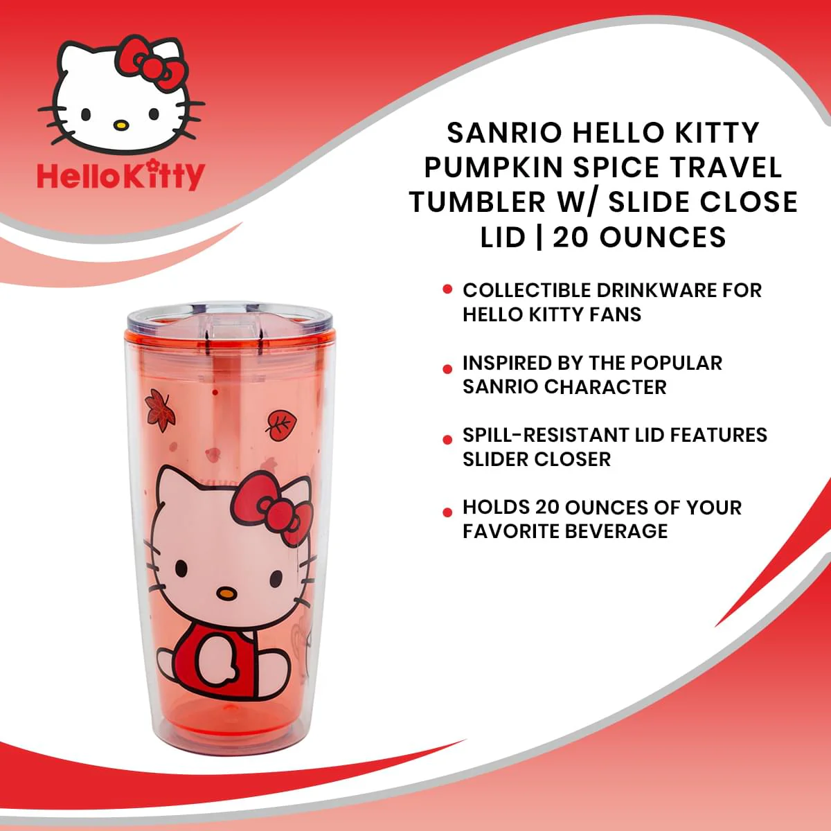 Sanrio Hello Kitty Pumpkin Spice Travel Tumbler w/ Slide Close Lid | 20 Ounces - Image 7