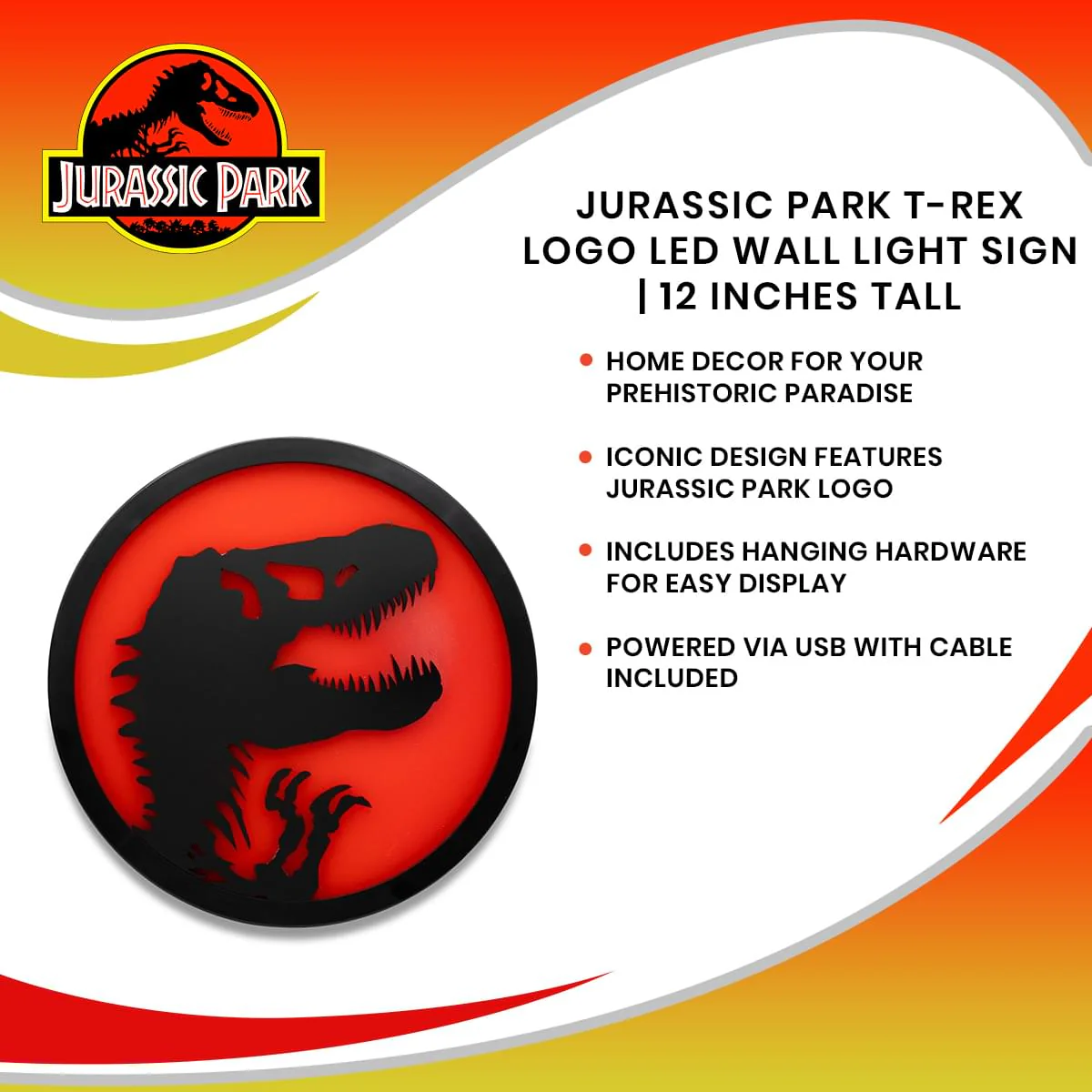 Jurassic Park T-Rex Logo LED Wall Light Sign | 12 Inches Tall - Image 7