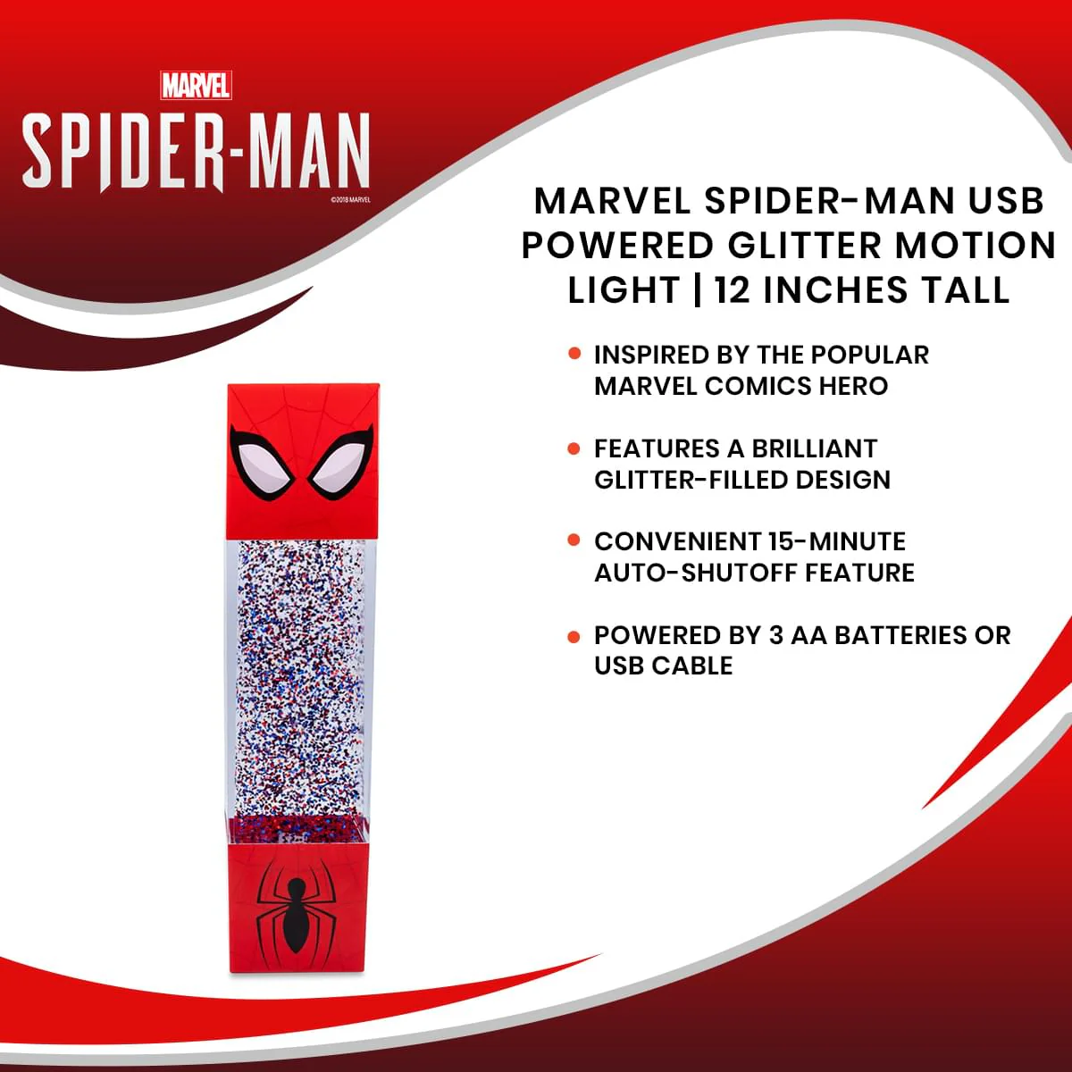 Marvel Spider-Man USB Powered Glitter Motion Light | 12 Inches Tall - Image 7