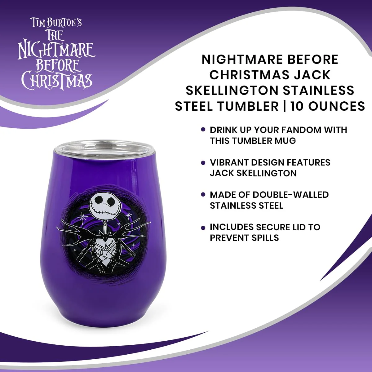 Nightmare Before Christmas Jack Skellington Stainless Steel Tumbler | 10 Ounces - Image 7