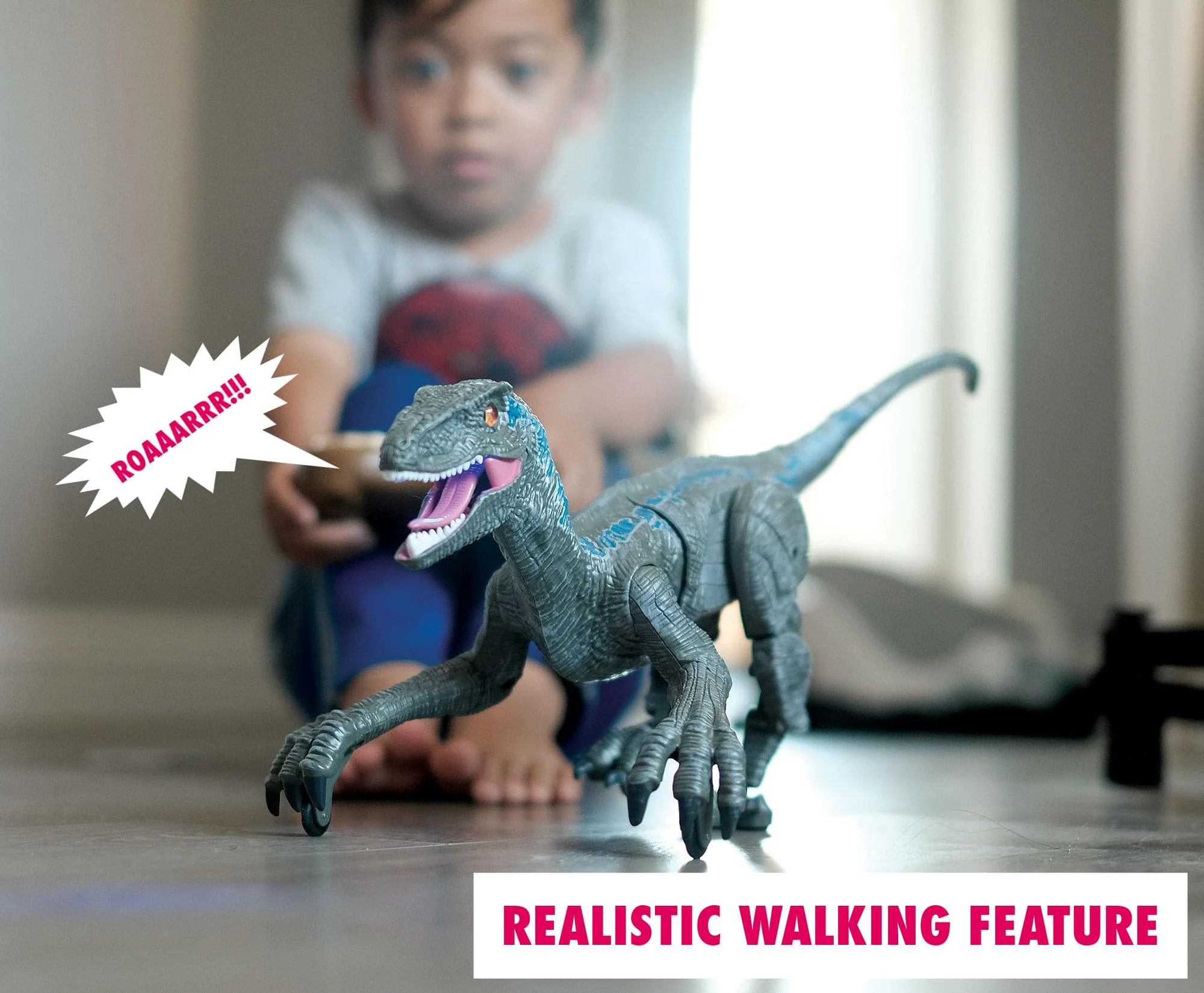 RC Dinosaur Velociraptor Toy with Realistic Walking and Sound Effects | Blue - Image 4