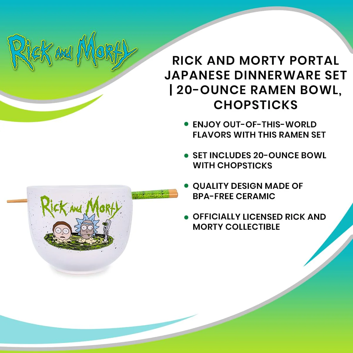 Rick and Morty Portal Japanese Dinnerware Set | 20-Ounce Ramen Bowl, Chopsticks - Image 7