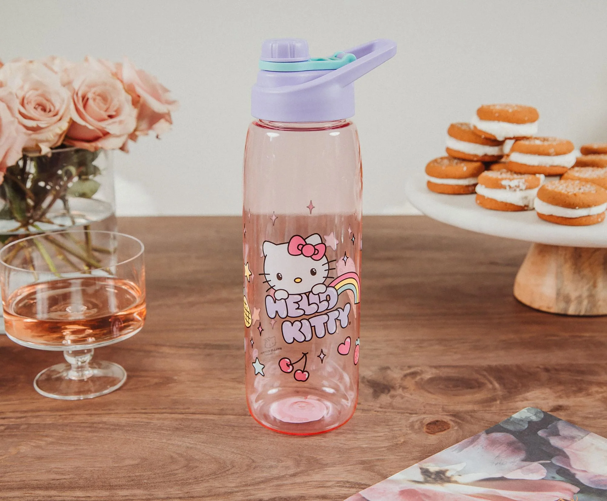 Sanrio Hello Kitty Rainbow Treats and Stars Water Bottle with Lid | 28 Ounces - Image 3
