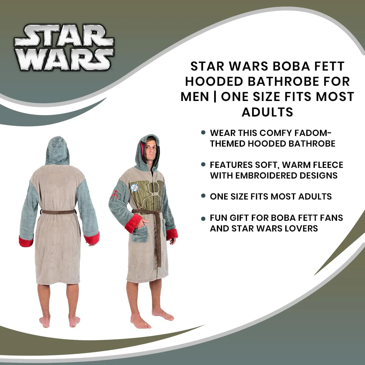 Star Wars Boba Fett Hooded Bathrobe for Men/Women | One Size Fits Most Adults - Image 7