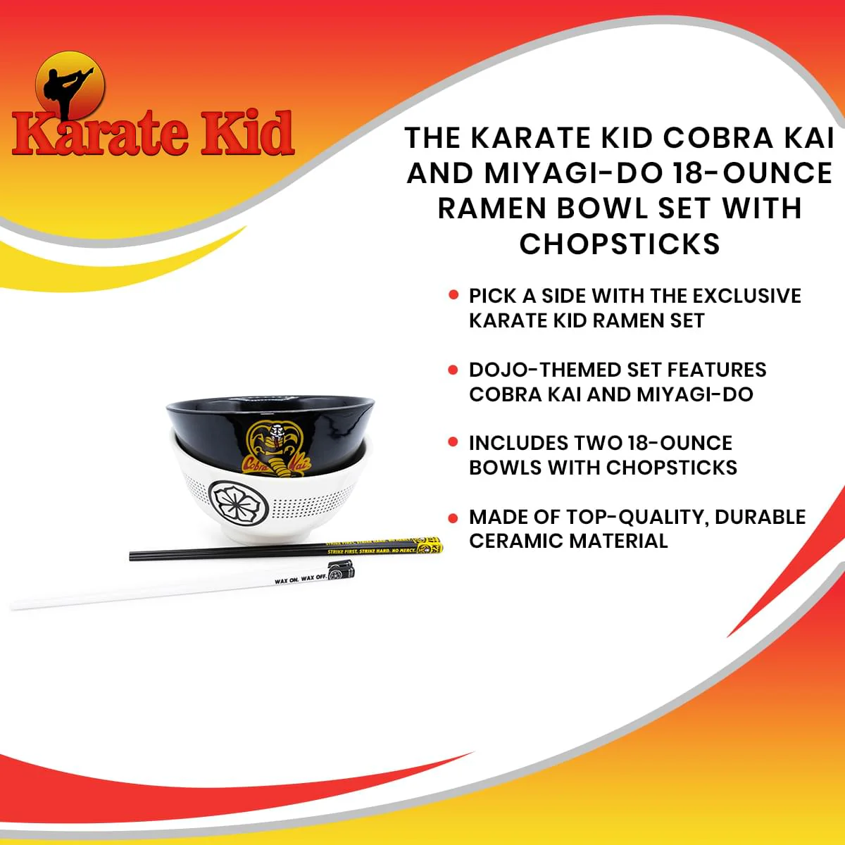 The Karate Kid Cobra Kai and Miyagi-Do 18-Ounce Ramen Bowl Set with Chopsticks - Image 7