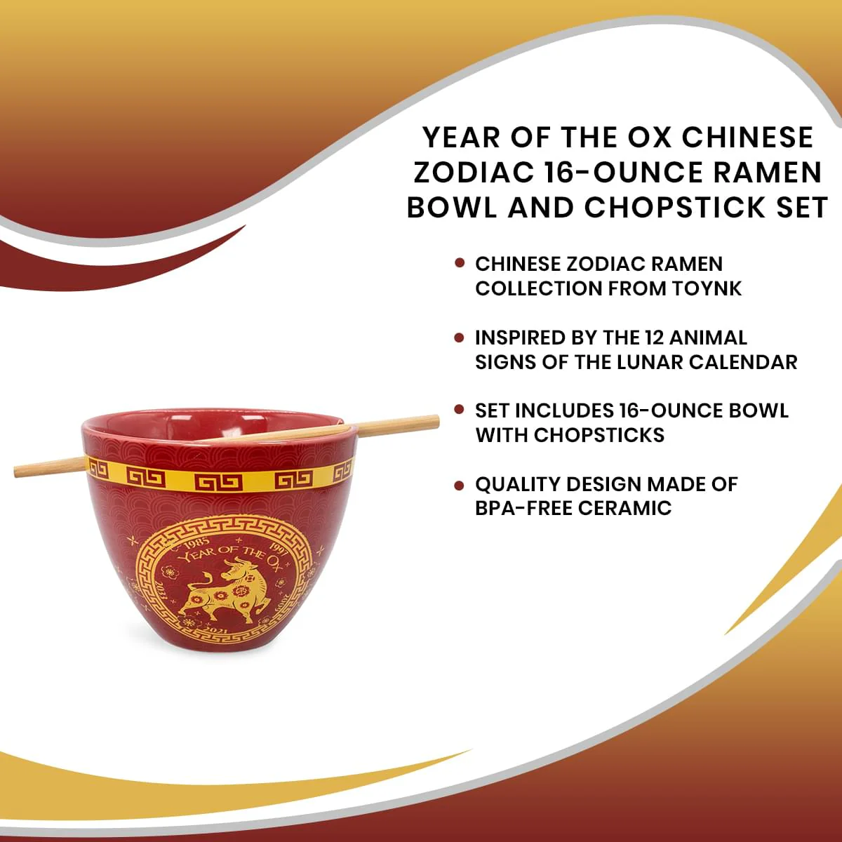 Year Of The Ox Chinese Zodiac 16-Ounce Ramen Bowl and Chopstick Set - Image 7