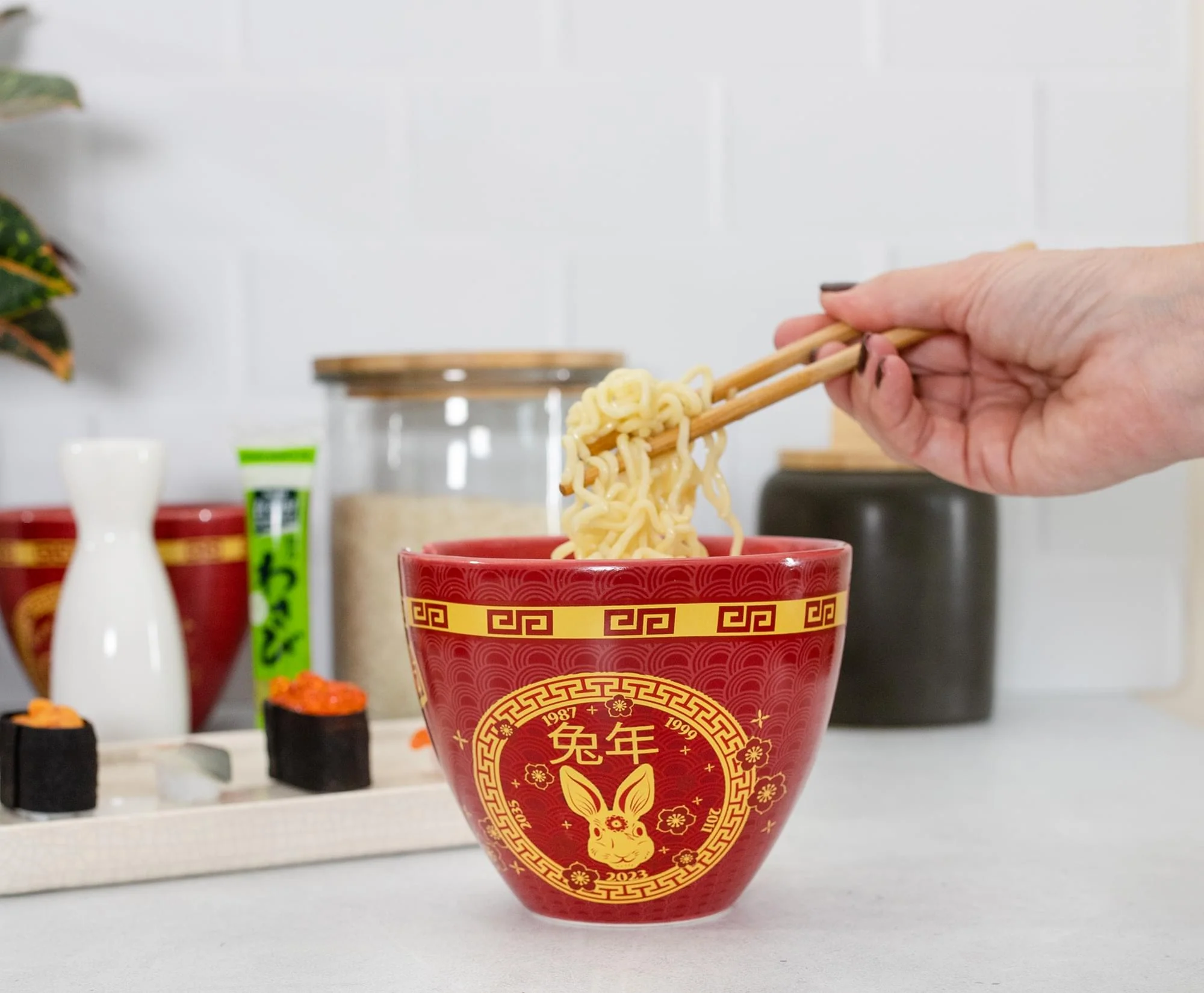 Year Of The Rabbit Chinese Zodiac 16-Ounce Ramen Bowl and Chopstick Set - Image 6
