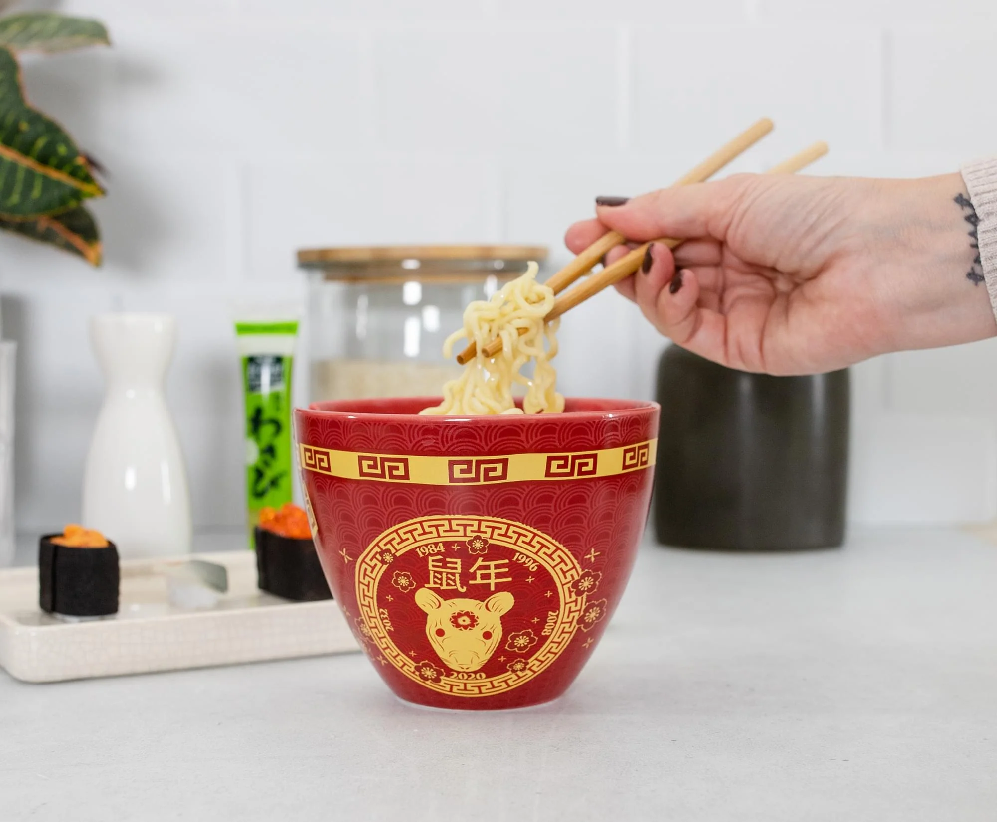 Year Of The Rat Chinese Zodiac 16-Ounce Ramen Bowl and Chopstick Set - Image 6