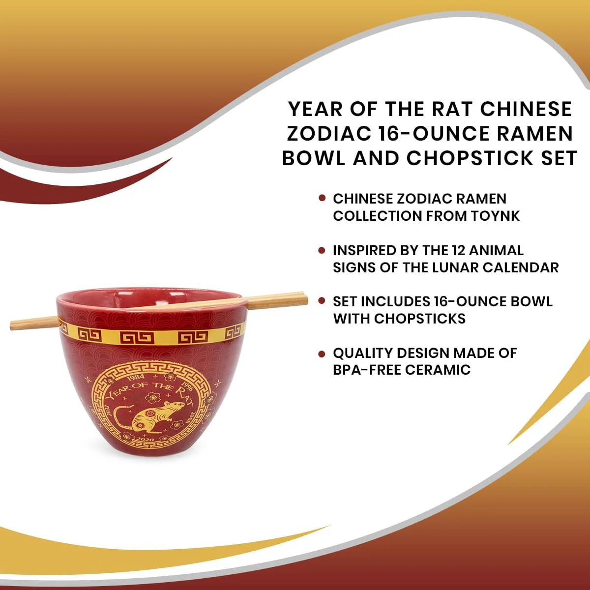 Year Of The Rat Chinese Zodiac 16-Ounce Ramen Bowl and Chopstick Set - Image 7