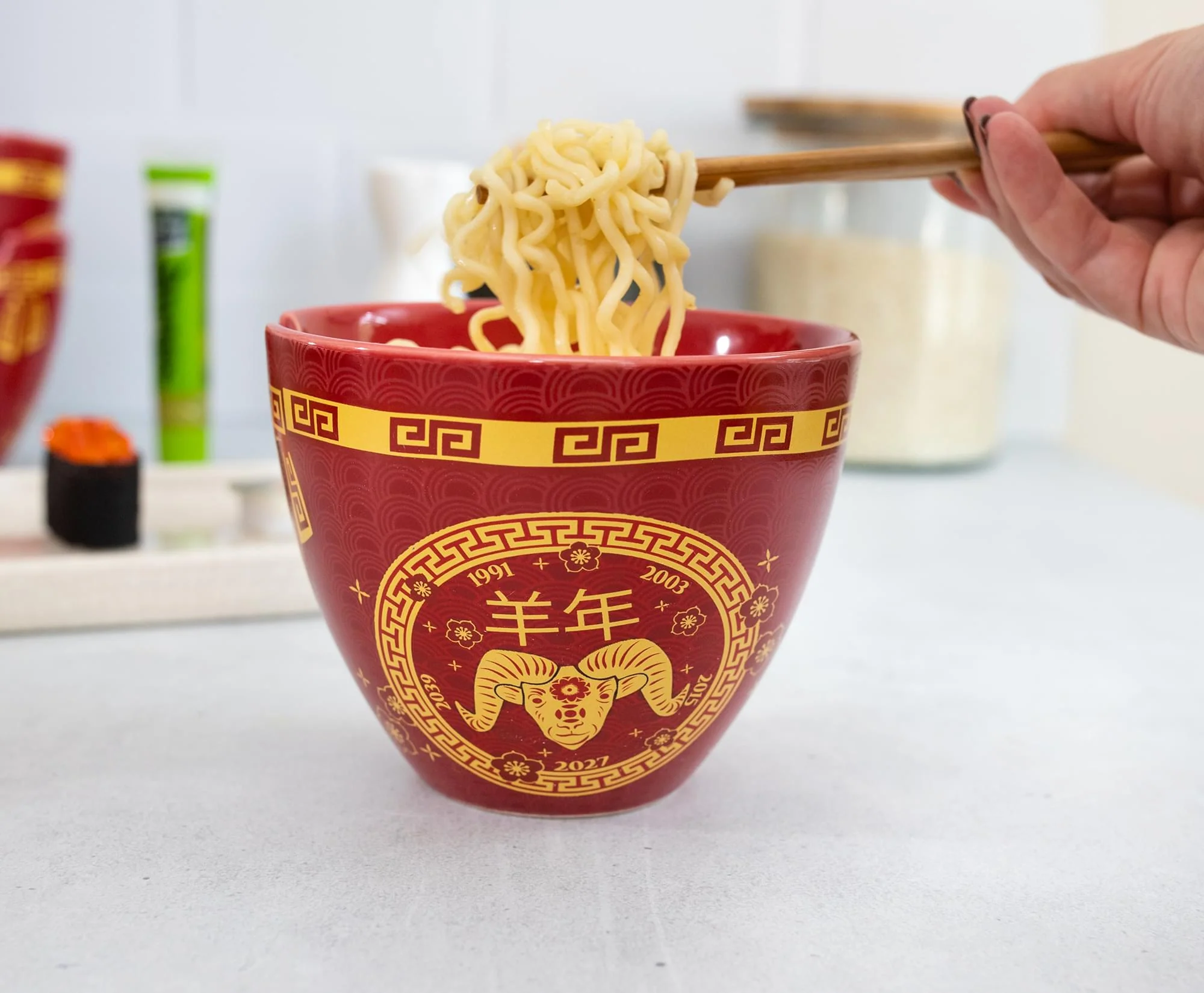 Year Of The Sheep Chinese Zodiac 16-Ounce Ramen Bowl and Chopstick Set - Image 4