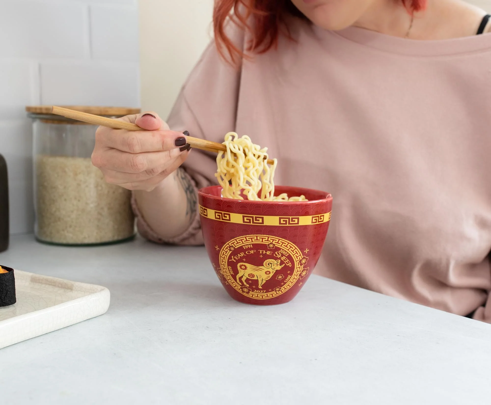 Year Of The Sheep Chinese Zodiac 16-Ounce Ramen Bowl and Chopstick Set - Image 6