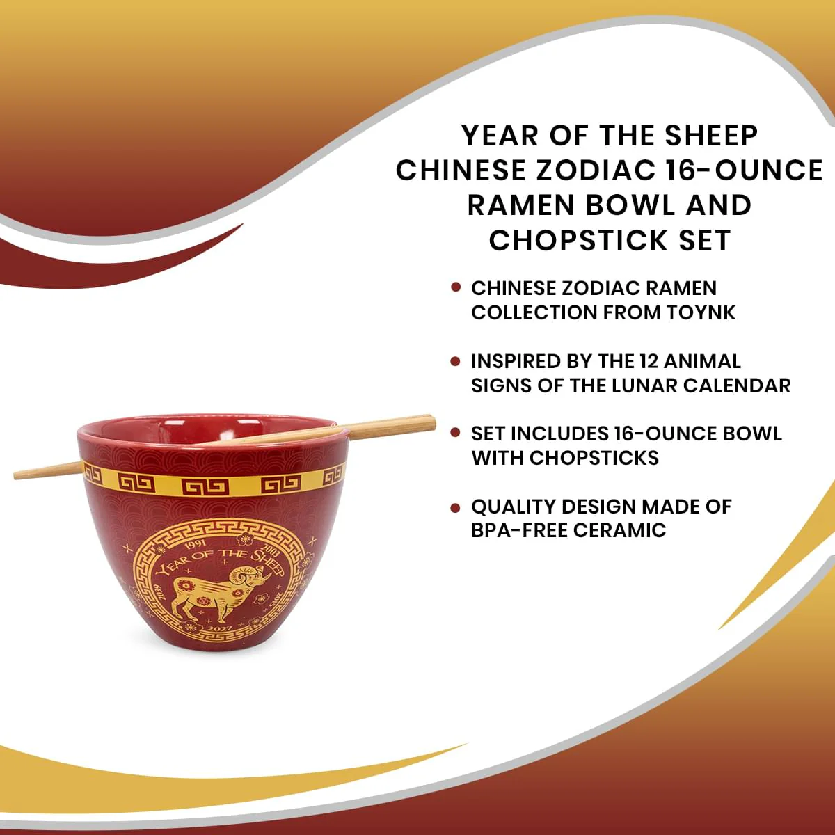 Year Of The Sheep Chinese Zodiac 16-Ounce Ramen Bowl and Chopstick Set - Image 7